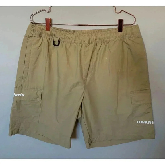 CARRE Mens Pull On Elastic Waist Slice Style Cargo Track Shorts Tan Sz XL - Picture 1 of 9